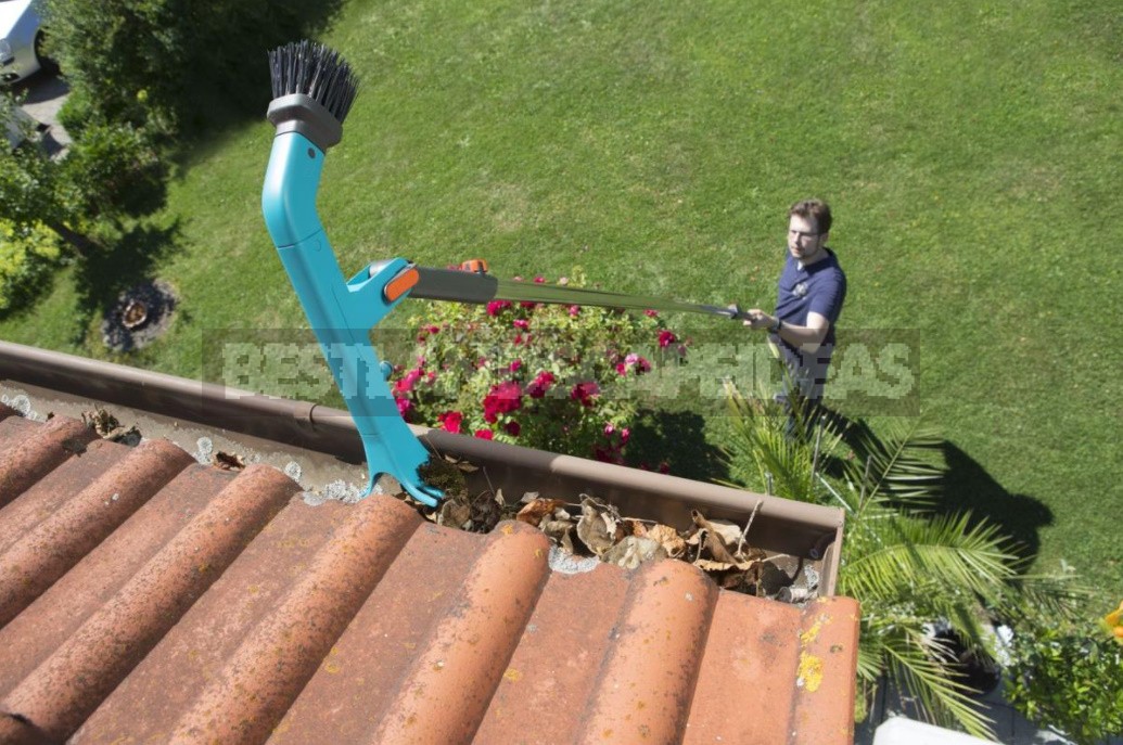 Cleaning The Drains Of a Country House From Leaves And Other Debris